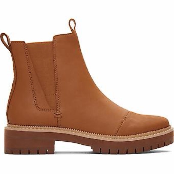 TOMS Dakota Boots Womens Size 6 Tan Leather Chelsea Water Resistant Lug NWOT - Picture 5 of 6